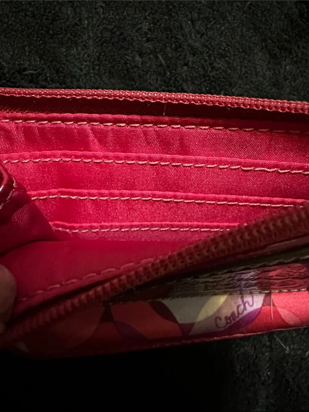 Coach Poppy Red Multicolor Signature Zip Card Case with Key Ring